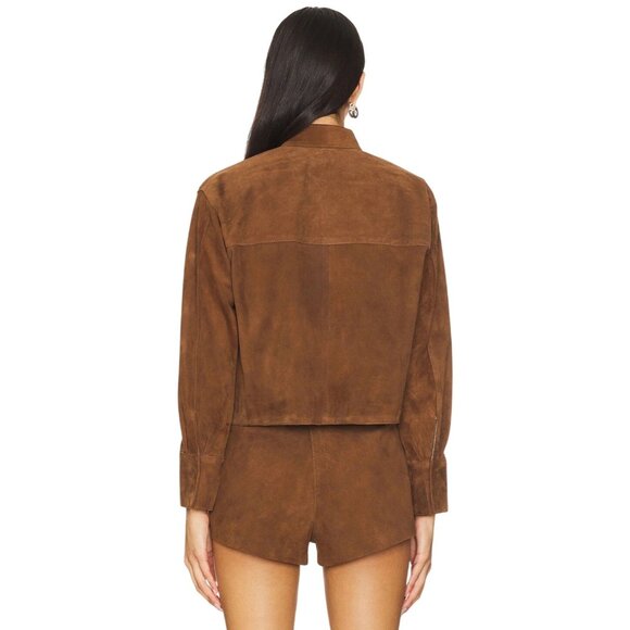 ZUT x REVOLVE Cropped Hair-on Cowhide Leather Jacket in Camel Suede Medium New - Picture 2 of 10